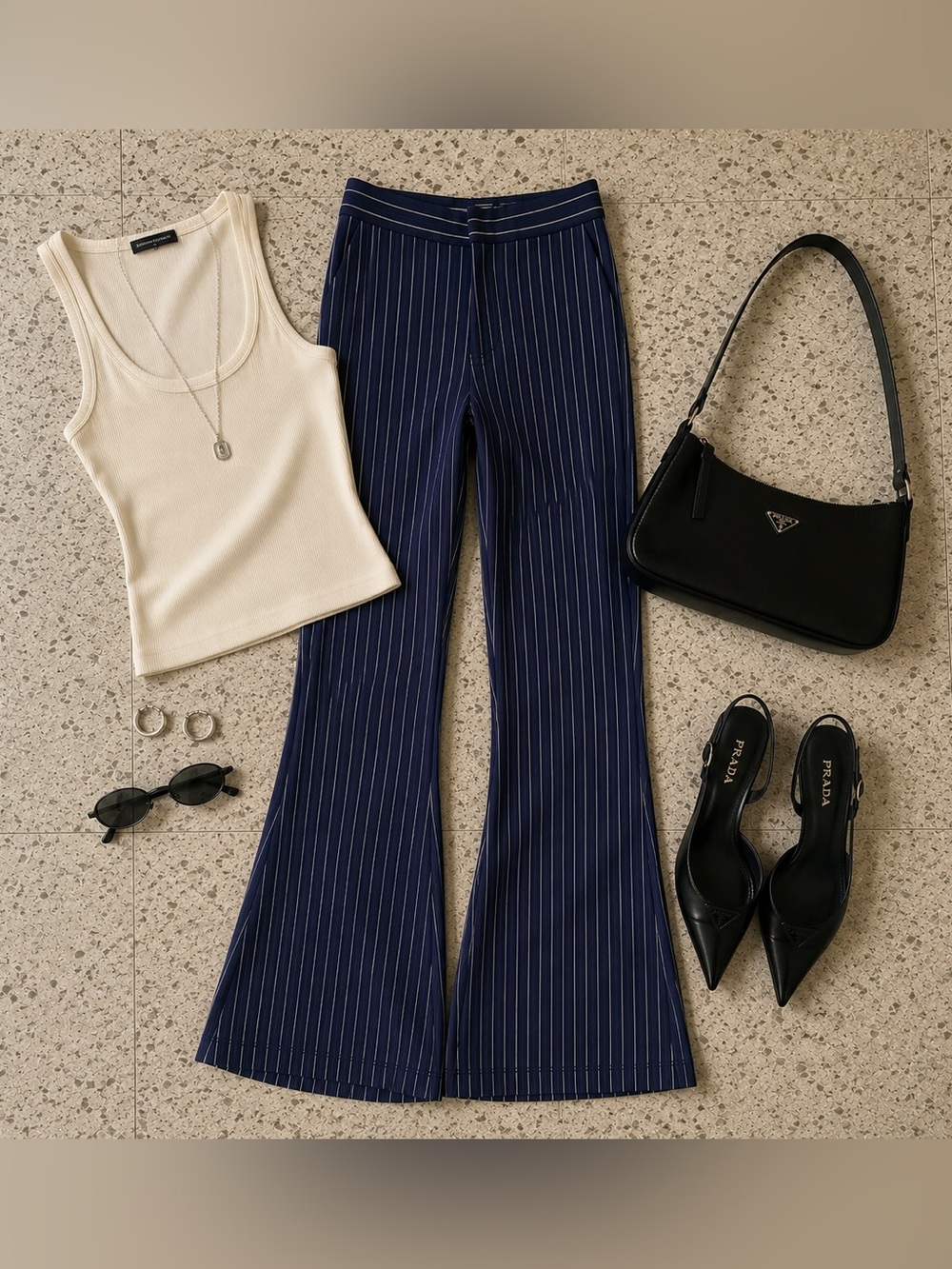 Derek Lam Pinstripe Flare Pants Navy